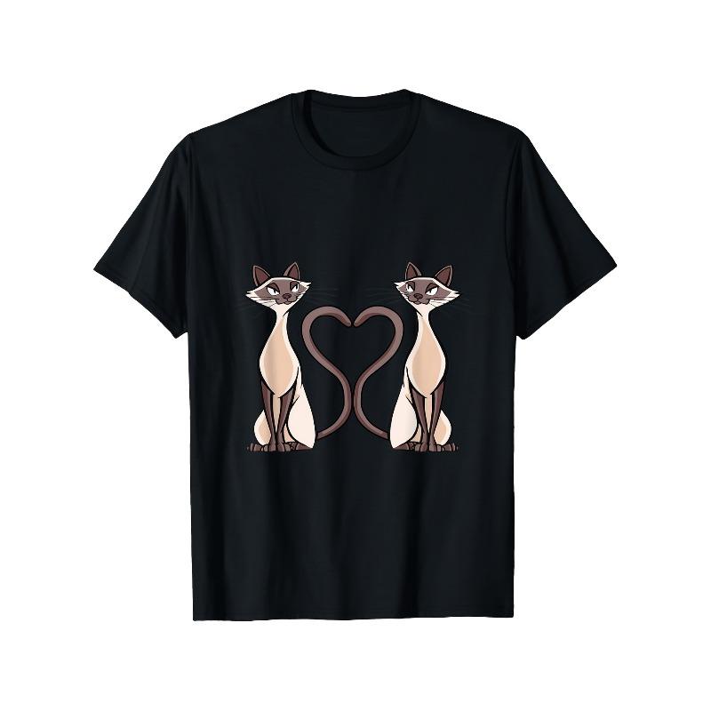 

European sizes Siamese Cat Heart Design T-Shirt, Breathable, Casual Black Tee for Men & Women, Perfect Gift for Cat Lovers 4XL чорний