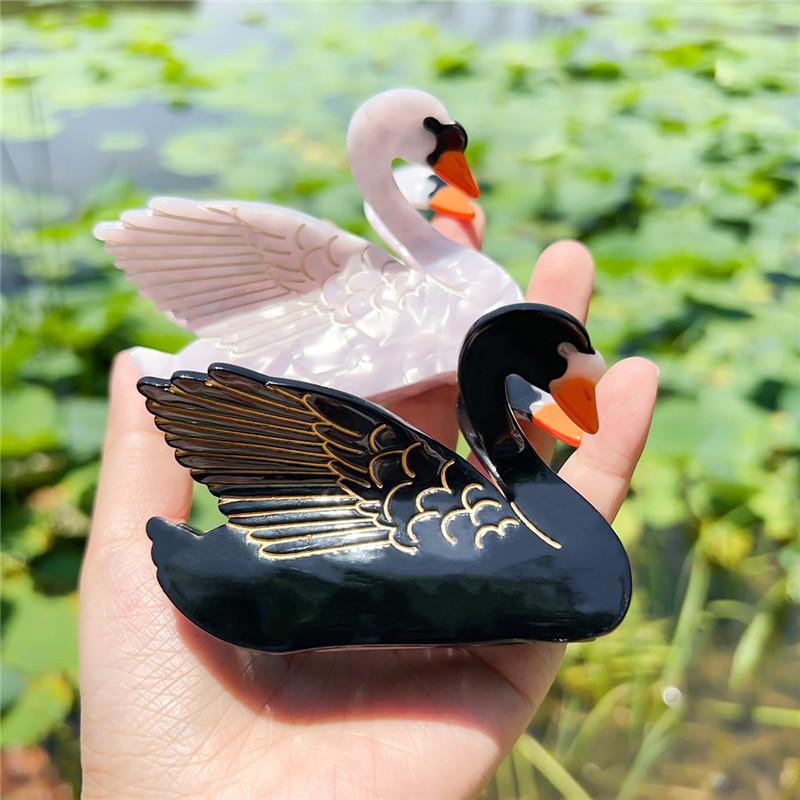 Muweordy Black White Swan Acetate Claw Clip Shark Hair Claws Creative Animal Hair Clip For Women Girls Hair Accessories