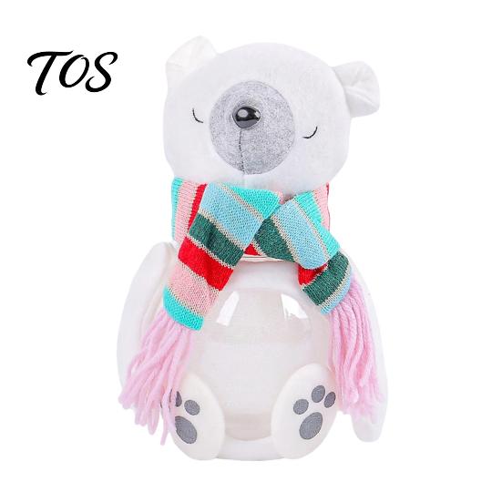 Decorative Treat Holder Christmas Candy Jar, 3D Plush Reindeer Bear Clear Container Seasonal Gift Packaging with Scarf, Holiday Snack Storage Box for
