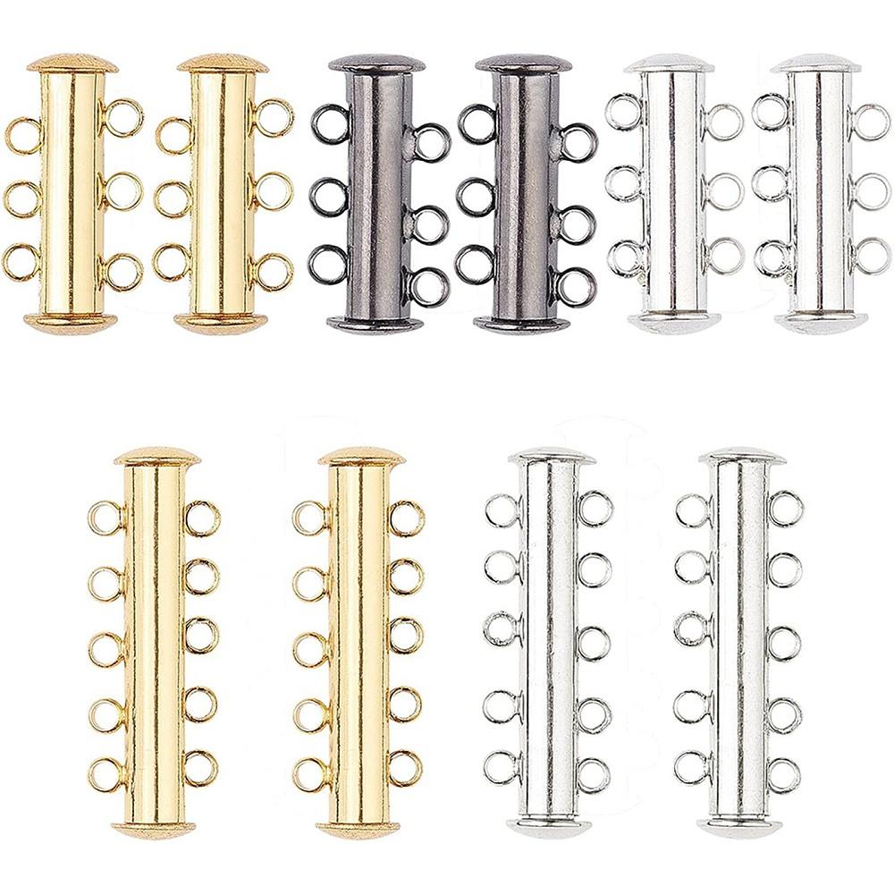 Multi-strand Brass Slide Lock Clasps, Peyote Clasps, Jewelry Accessory, Mixed Color, 6.8x5.2x1.1cm, 10sets/box
