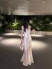 Elegant Imported Acetate Spliced Tulle Maxi Camisole Dress - Slim Fit Goddess Seaside Vacation Fishtail Design