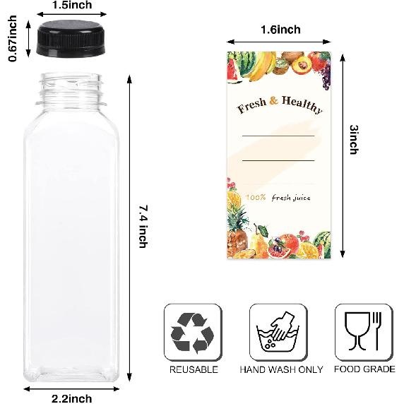 Moretoes 8pcs 16oz Juice Bottles, Plastic Bottles with Caps, Reusable Juicing Bottle for Drinks, Smoothies and Other Beverages