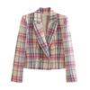 2023 Spring Zaura Women's Plaid Woolen Double-Breasted Slim-Fit Suit Jacket