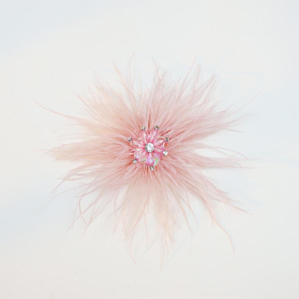 Colorful Crystal Flower Ostrich Feather Brooch for Stage Performance