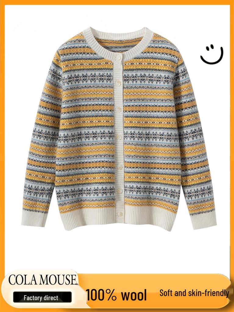 Children’s Pure Wool Fair Isle Sweater - Warm Thickened Knit with Round Neck for Autumn/Winter 2025