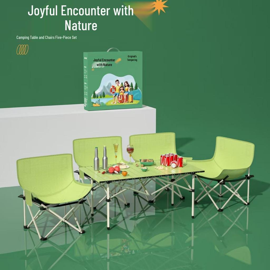 Five-Piece Portable Moon Chair and Folding Table Set for Camping