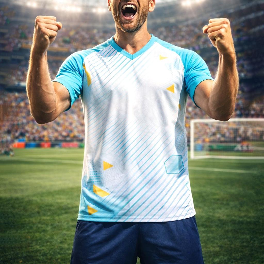 Men's Soccer Jersey Shirt Argentina Style White Light Blue Minimal Graphic Tee Breathable Quick Dry Mesh Athletic Top