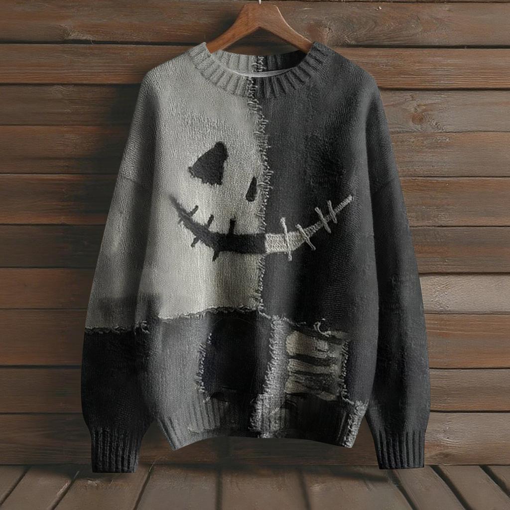 Long Sleeve Pullover Sweaters For Women O Neck Casual Cute Printing Knit Oversized Sweater