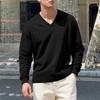 Spring Autumn Soild Color Jacquard V Neck Sweatshirt Knit Pullover Men's Casual Sweatshirts Long Sleeved Tops Sportwear