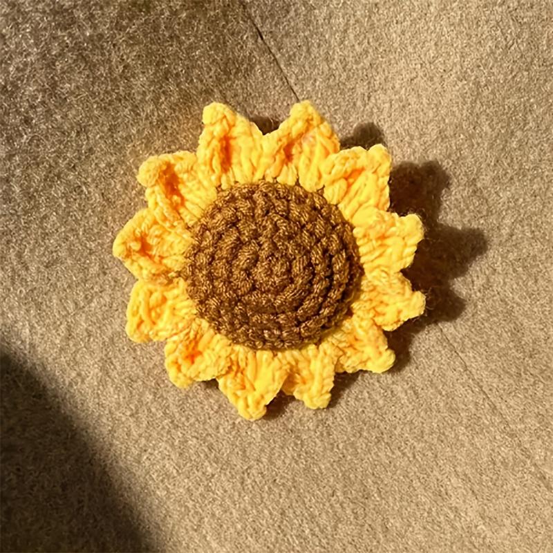 10pcs Handmade Crochet Sunflower Decorations,Yellow Floral Charm with Brown Center–Suitable for DIY Crafts,Keychains&Accessories