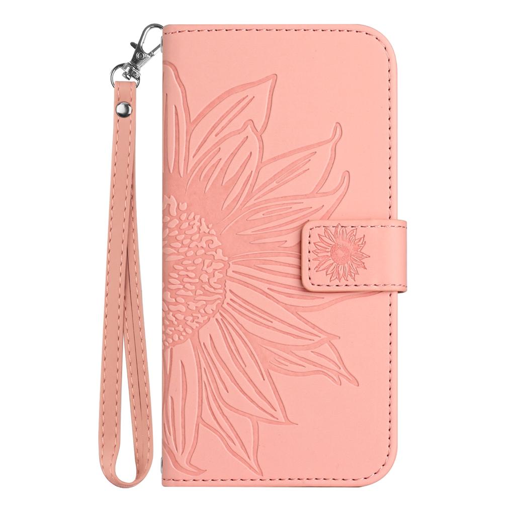For Oppo A5x 5G/4G Case Sunflower Imprint Leather Wallet Phone Cover with Wrist Strap