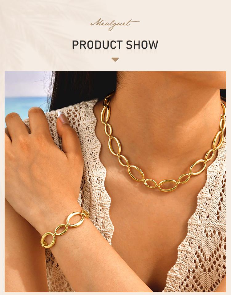 Stainless Steel Minimalist Chain Geometric Necklace for Women, 18k PVD Gold Plated Waterproof Jewelry Wholesale