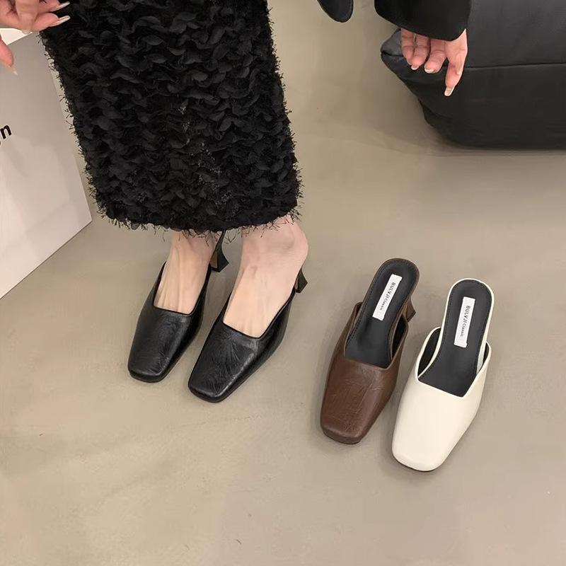 Slippers Wear Women's High-heeled Bag Head and Half Thick-heeled Temperament, Not Tired Feet, New Shoes In Spring and Summer 2025, Light-mouth Si