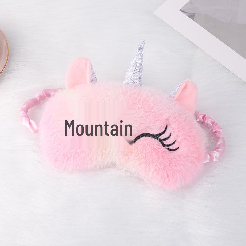 Unicorn Ears Plush Eye Mask with Embroidered Rabbit Design for Sleep Shading