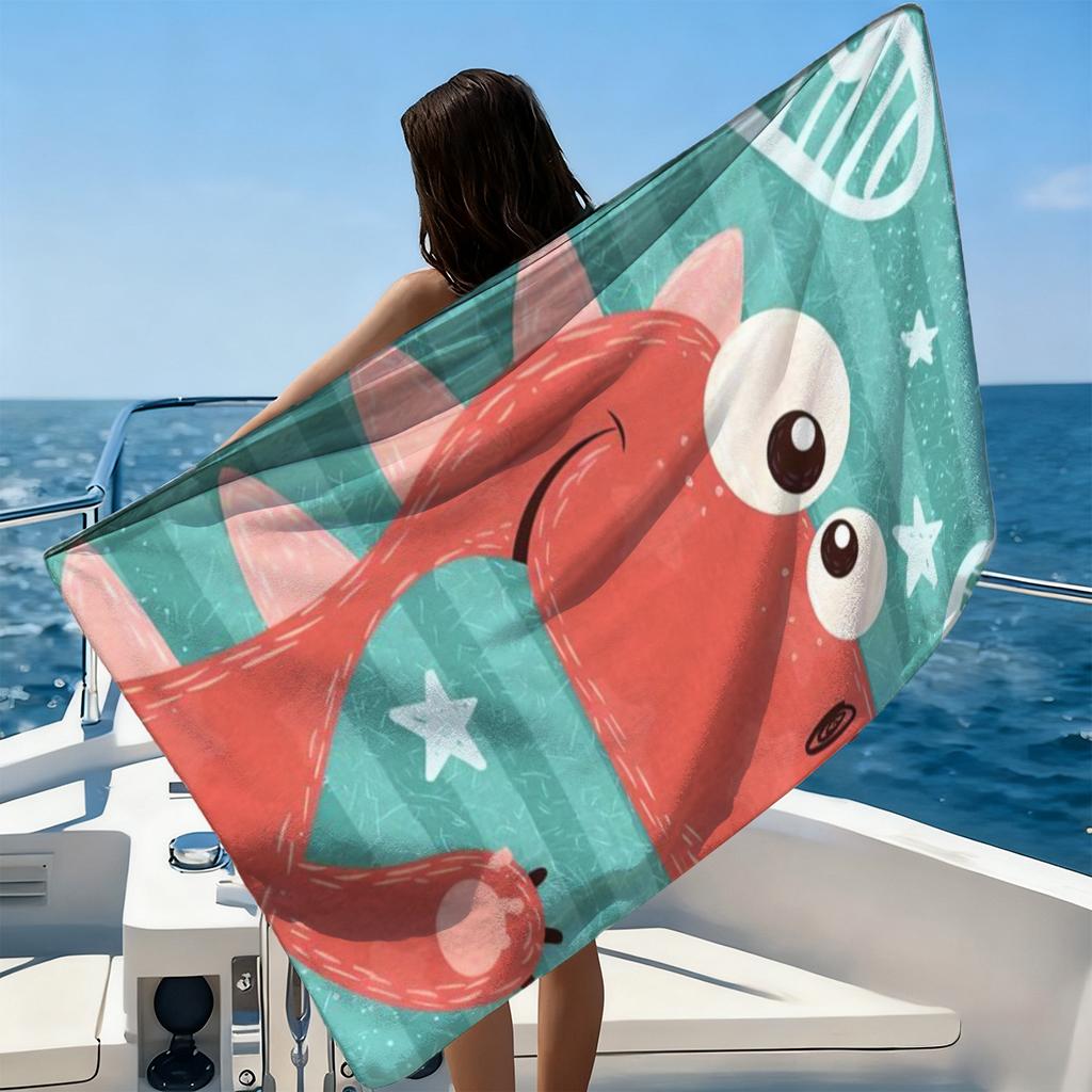 1PC Cartoon Dinosaur Print Beach Towel Quick-drying Towel Suitable for Seaside Pool Camping Vacation Yoga For Family Travel