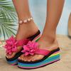 Fashion Flower Wedges Sandals for Women Plus Size Rainbow Thick Bottom Slippers Woman 2025 Summer Lightweight Chunky Platform Flip Flops