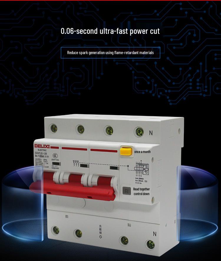 Delixi 380V 3P+N Circuit Breaker with Earth Leakage Protection