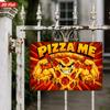 2D Flat, 1pc Pizza Mascot Metal Sign Wall Art, Pizza Me Text, Muscular Slice, Pepperoni Details, Fierce Grin, Comic Style, Home Decor, Ideal for Kitch