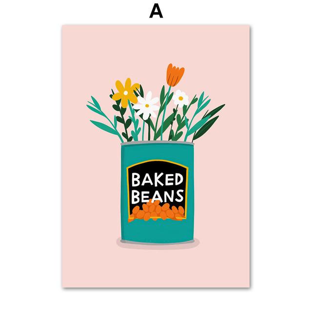 

Абстрактная кофейная вишня клубничное растение настенная живопись на холсте плакаты на скандинавскую тему и принты настенные панно для розового кухонного декора без рамки 21*30cm No Frame