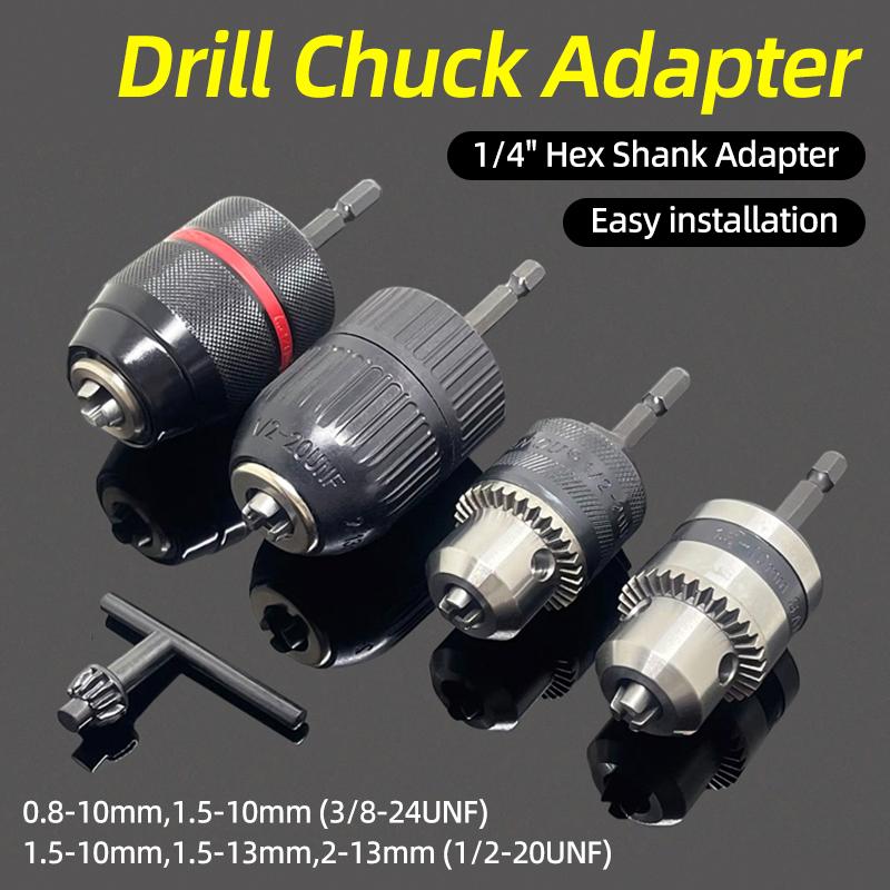 1Pc 1.5-10mm OR 0.8-10mm 1/4" Hex Shank Drill Chuck Keyless Drilling Quick Change Bit Adapter Converter Woodworking Power Tool