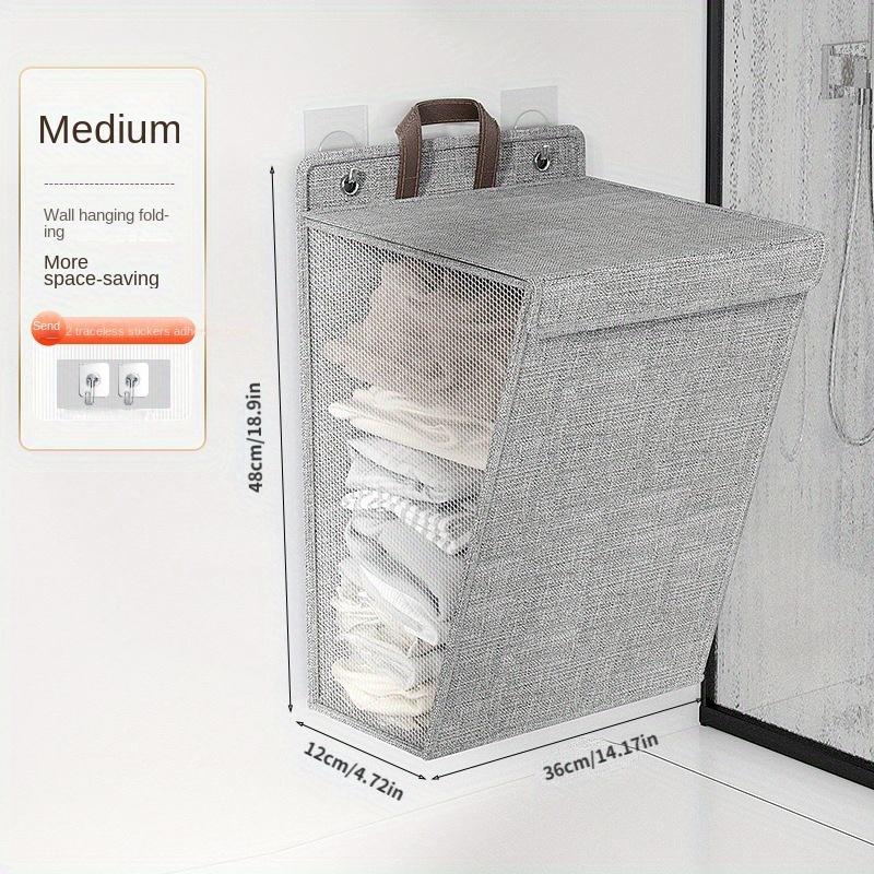 Foldable Hanging Laundry Hamper with Lid, Collapsible Fabric Closet Organizer, Wall Mount Storage Bin for Bathroom Bedroom