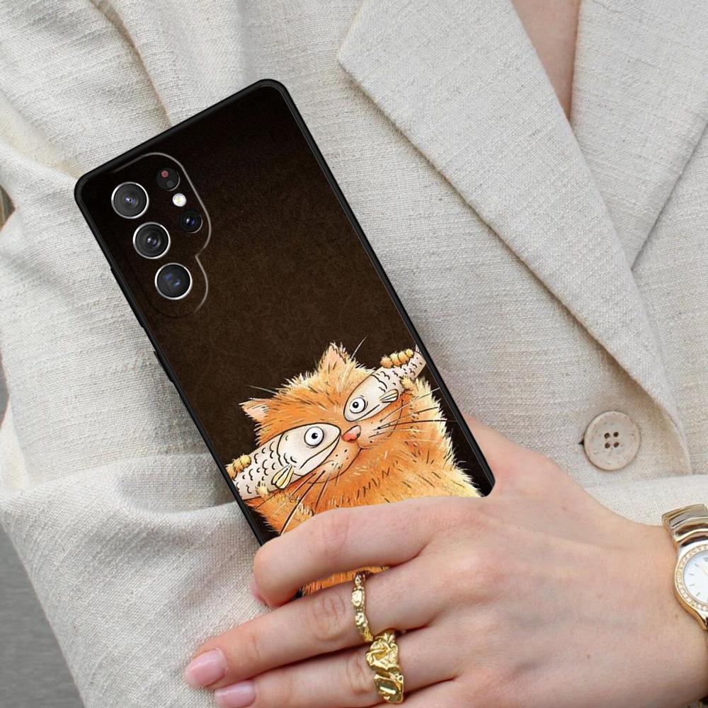 Cat And Goldfish SOFT Cell Phone Case for Samsung Galaxy S26 Ultra S25 S24 S23 S22 S21 S20 Note10 Cover