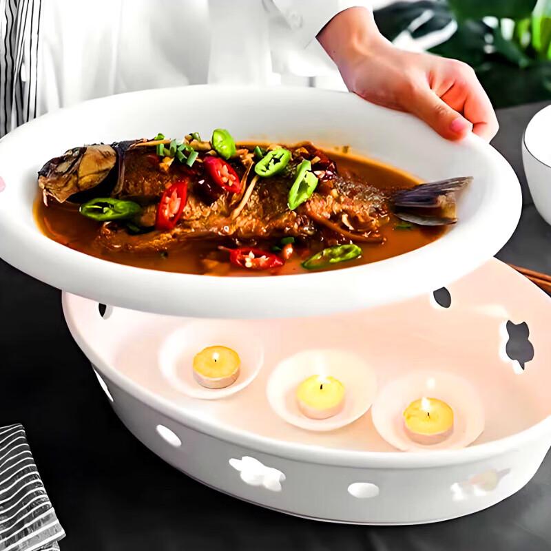 Glazed Summer 14-inch Egg-Shaped Threaded Ceramic Fish Plate