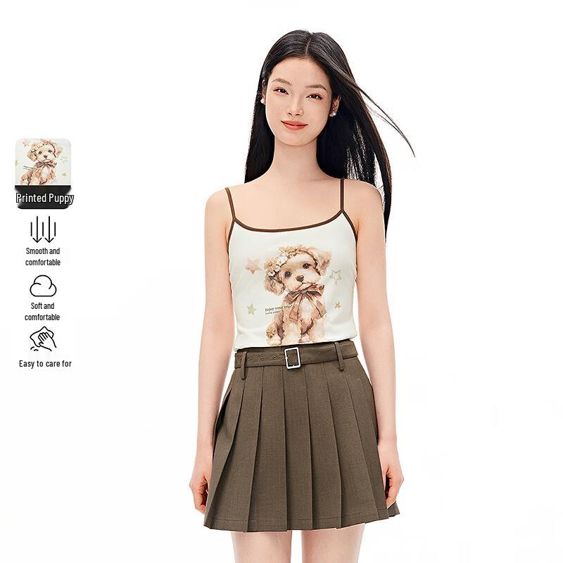 Ledian Cute Puppy Print Colorblock Camisole S/155