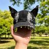 Y2k Postapocalyptic Style Denim Distressed Cap With Sun Protection For Streetwear Enthusiasts