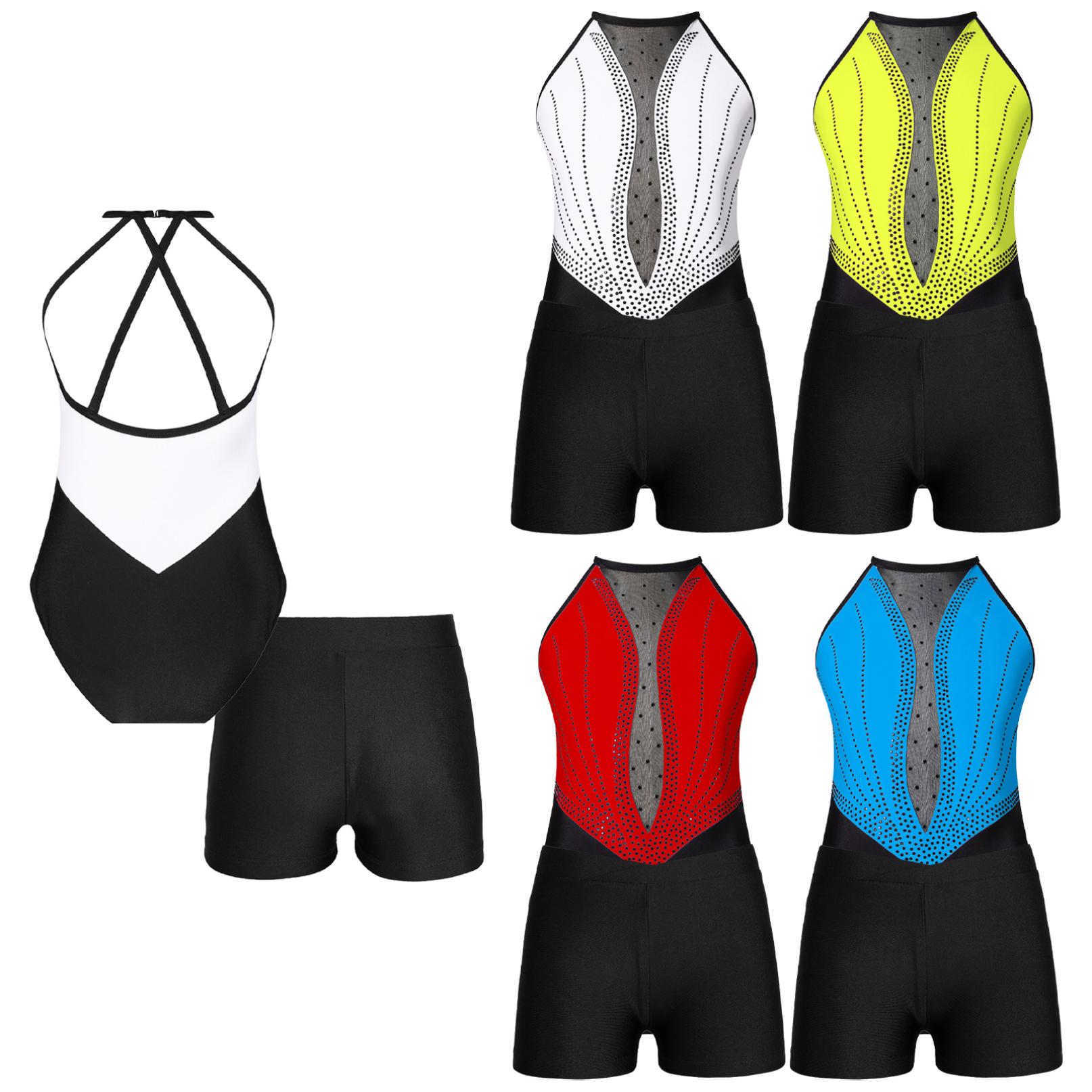 

Гімнастичне купальник для дівчат із шортами, балетний танцювальний костюм, танцювальний костюм для змагань 5-6 Years білий