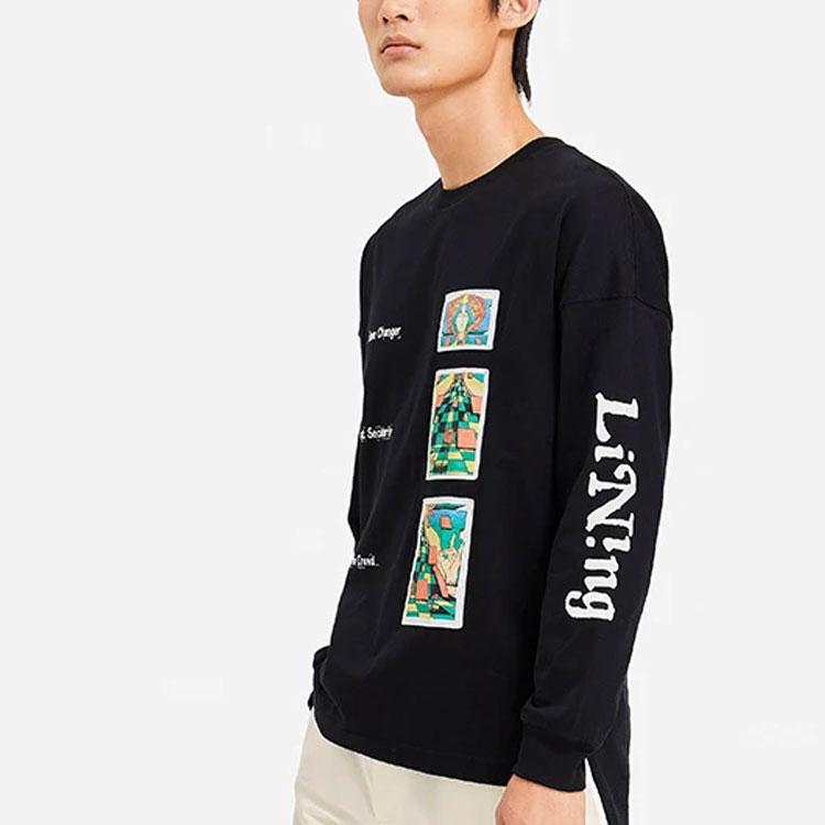 Li-Ning X Rooovie Artist Collaboration Patterned Letter Print Crew Neck Sweatshirt Unisex Tops Black AHSSB19-2