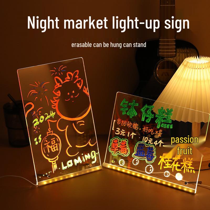 

Fluorescent Luminous Graffiti Display Board for Night Market Advertising Hanging/Standing 15x15cm + 7 Color Pens