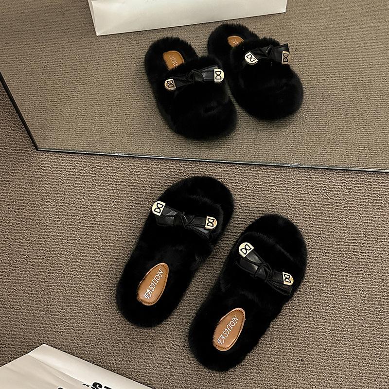 Open slippers women's autumn and winter 2025 new fashion versatile outer wear Mao Mao cotton slippers winter thick bottom home non-slip