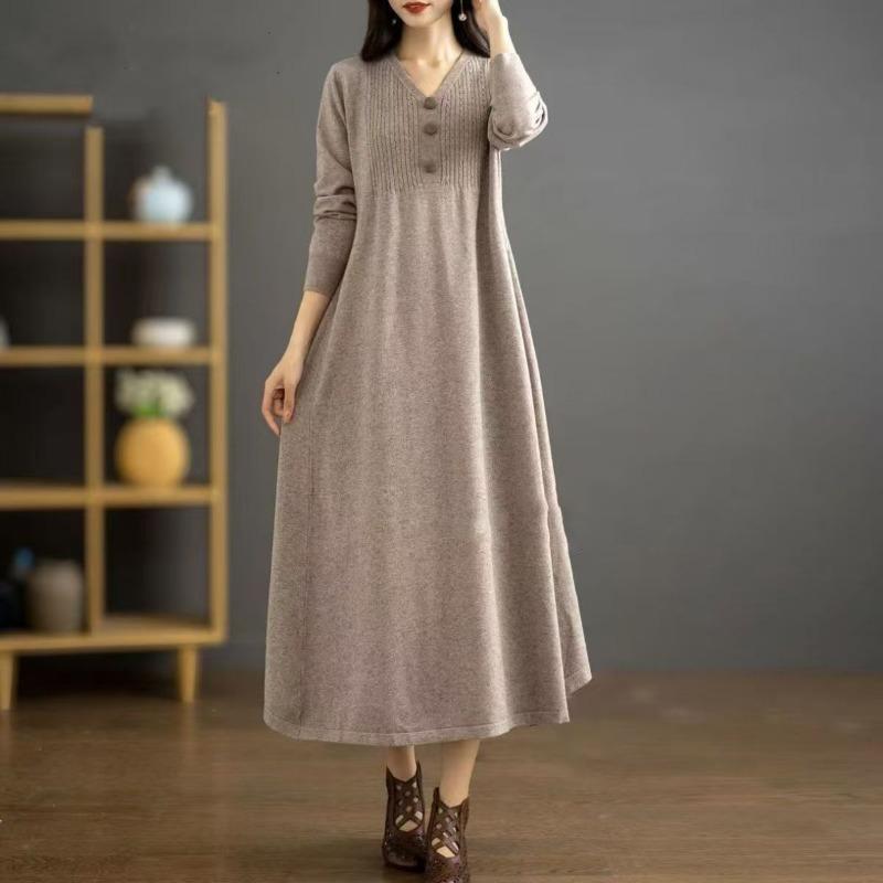 Knitted Dress Autumn and Winter New Fashion Loose Large Size Medium and Long Medium Mother Knee Sweater Skirt Women