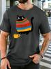 Unisexs White Crew Neck Tee Sweater Black Cat With Coffee Cup Cartoon Print Loose Summer Street Casual Daily Basic Short Sleeve Top