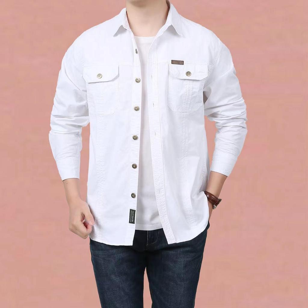 Men's Plus Size Casual Long-Sleeve Cotton Shirt - Spring/Autumn 2026 Collection