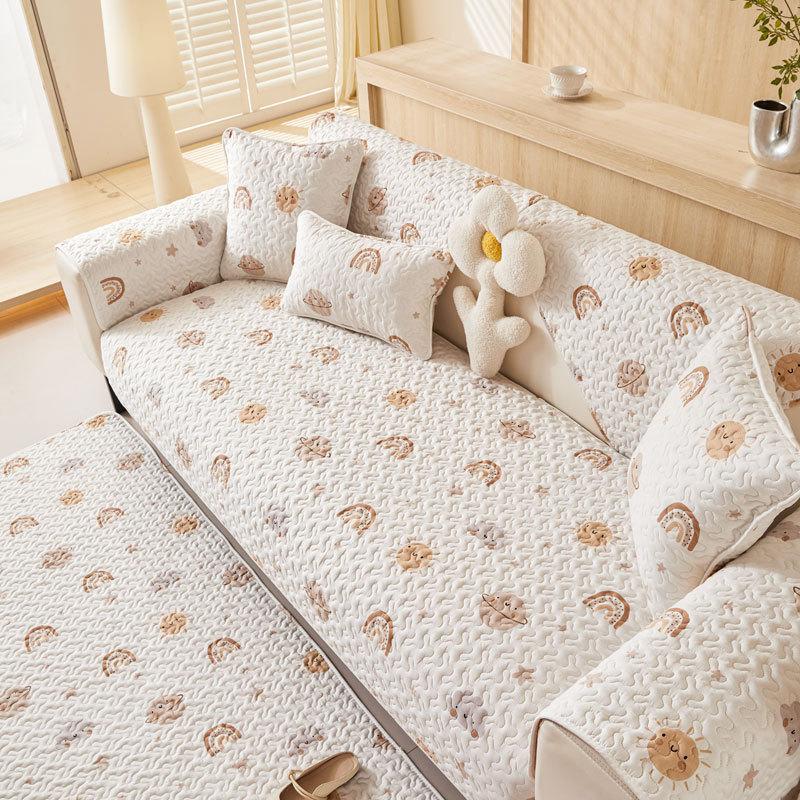 Pure Cotton Sofa Cushion Universal In All Seasons, Cotton Fabric Non-Slip Seat Cushion Cover Cloth, Simple Modern Sofa Cover Towel Seat Cushion