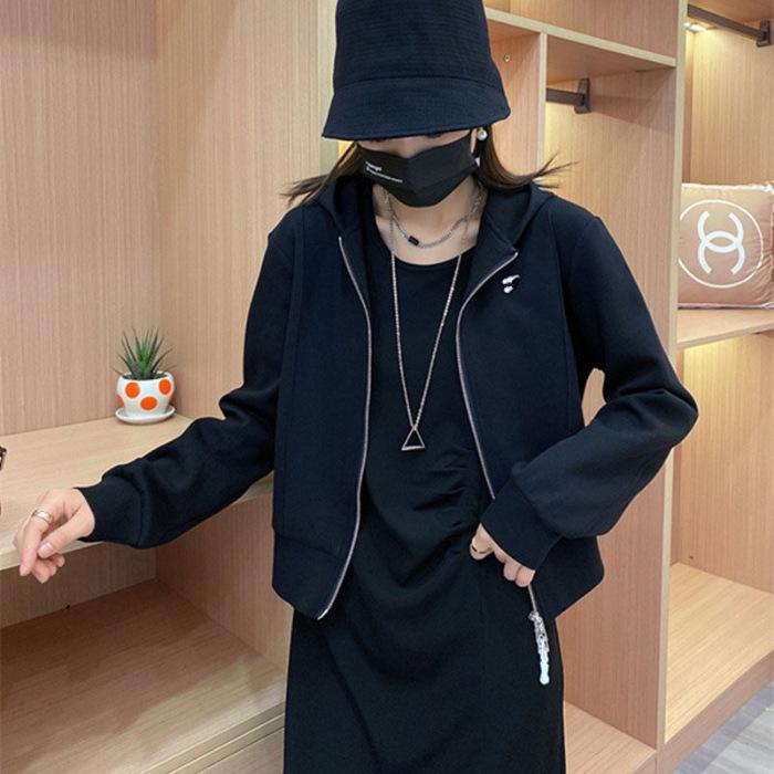 

Women s 2023 Autumn Cotton Long-Sleeved Zipper Hoodie - Loose Fit Korean Style Cardigan Jacket XL чёрный