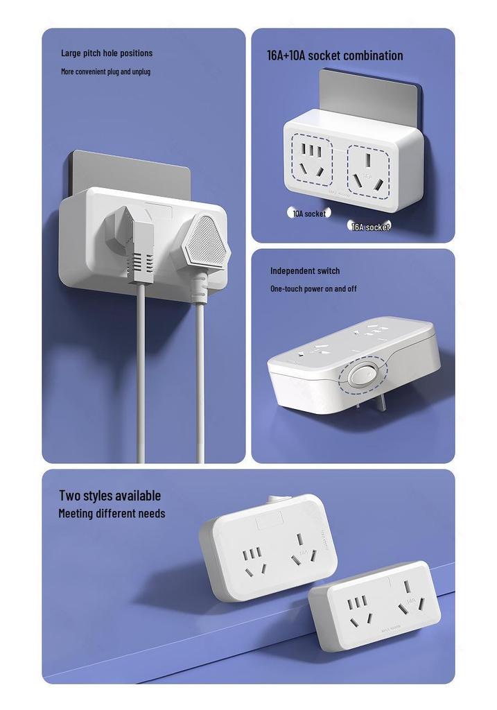 16A Wireless Power Strip with Switch - 3-Pin to 5-Pin Converter for AC and Heater