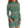 Women's High-Neck Casual Long-Sleeved Printed Slim-Fit Dress