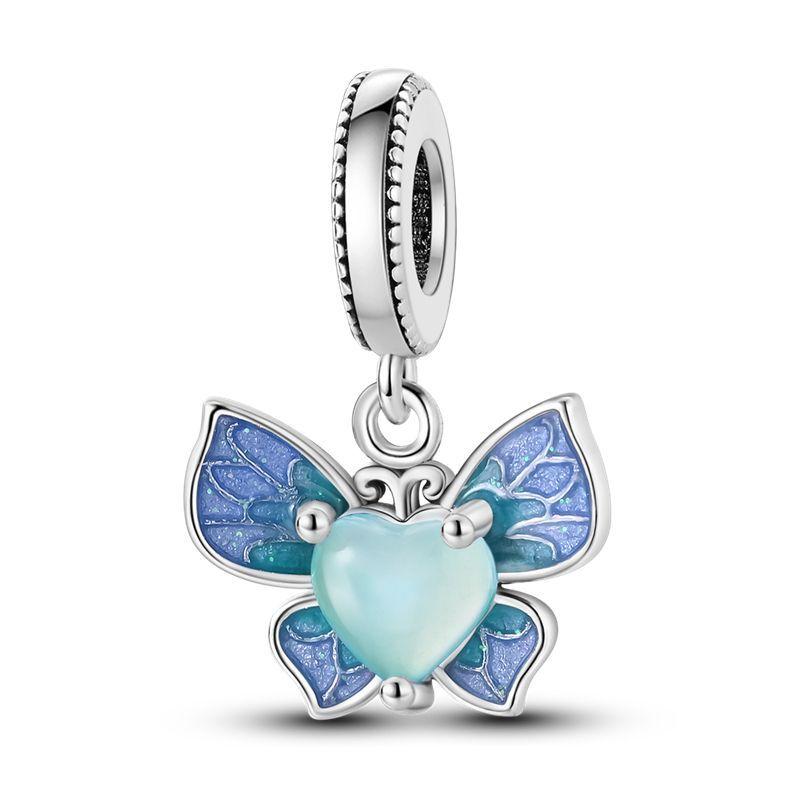 Fashion 925 Silver Colorful Butterfly Sparkling Beads Charms for DIY Bracelet Necklace Jewelry Making Gift