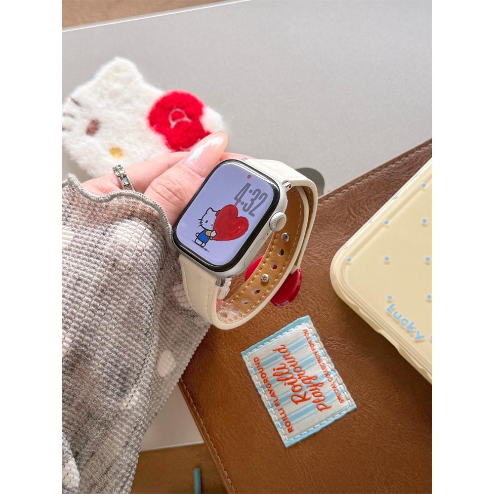 Heart Pattern Leather Loop Strap, Cute Style For Apple Watch Ultra 11/10/9/8/7/6 38/40/41/42/44/45/46/49mm Universal Watch Band