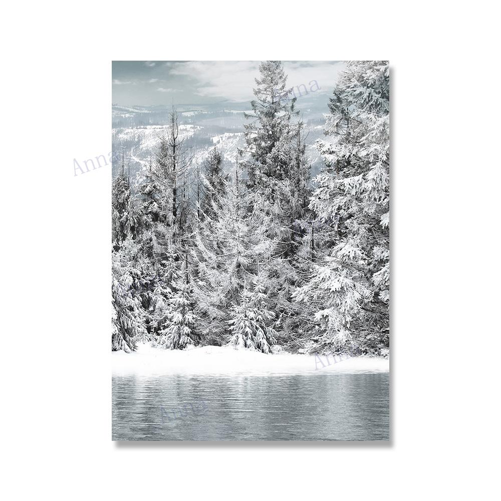 

Снежный зимний еловый лес плакат и принт природа озеро река пейзаж скандинавский стиль украшения фотографии современный домашний декор 21x30cm No Framed