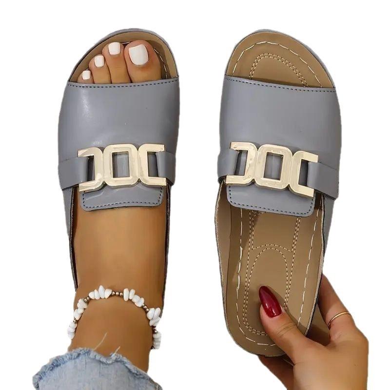 Sandali Donna Fibbia Metallica Punta Aperta Zeppa Suola Spessa Pantofole Taglie Forti Scarpe Casual Semplici