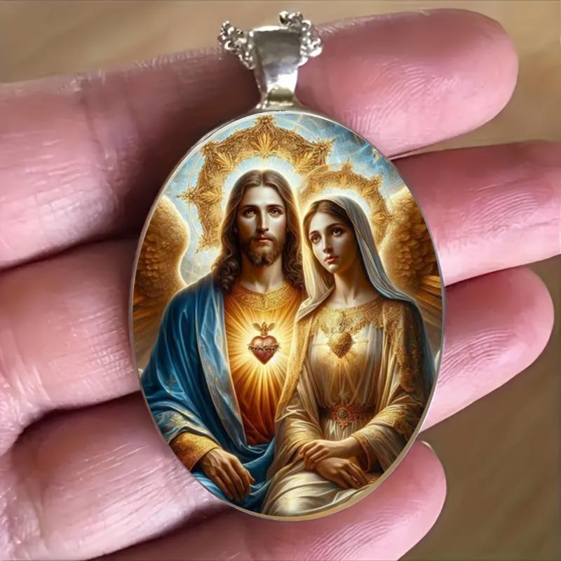 One piece vintage Jesus Mother necklace pendant Christian Jesus glass pendant necklace suitable for men and women daily wear