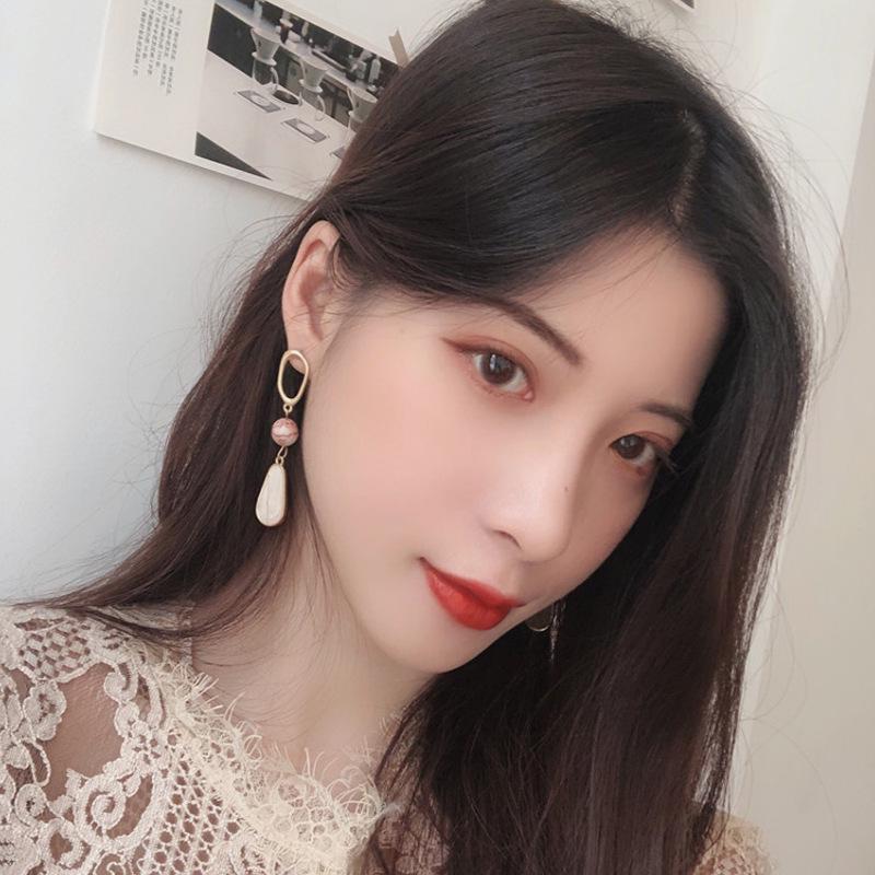 Cercei lungi ovali atârnători cu ac de argint S925 și piatră naturală