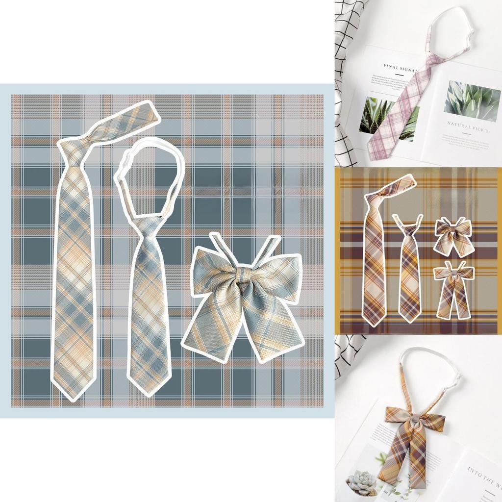 Japanese School Girl Style Polyester Plaid Neck Tie With Bow For Kids Uniforms