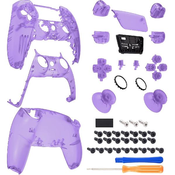 eXtremeRate Full Set Shell with Buttons Touchpad Cover, Clear Atomic Purple Custom Replacement Decorative Trim Shell Front Back Plates Compatible