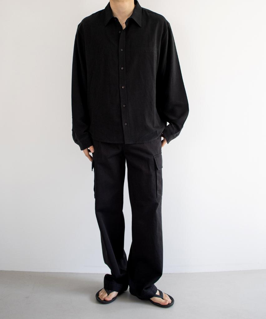 Paseleu Back Satin Straight Cargo Pants [Black]