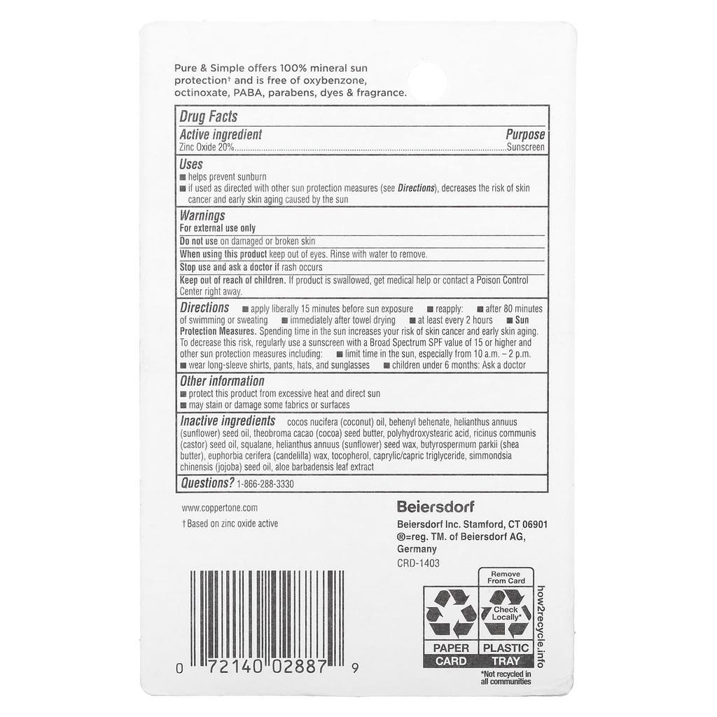 Pure & Simple, Kinder, Sonnencreme-Stick, LSF 50, Kakaobutter, 13,9 g(0.49Oz)